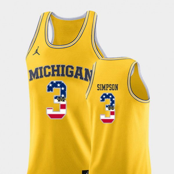 Michigan Wolverines #3 Men Zavier Simpson Jersey Yellow Official College Basketball USA Flag